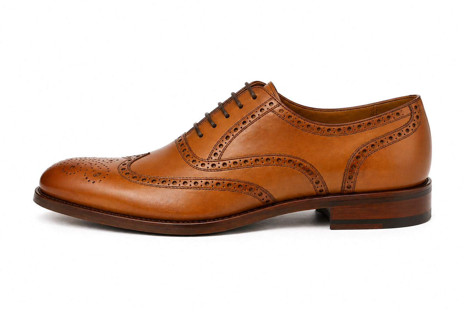 Tan Leather Cedarain Brogue Wingtip Oxford Shoes