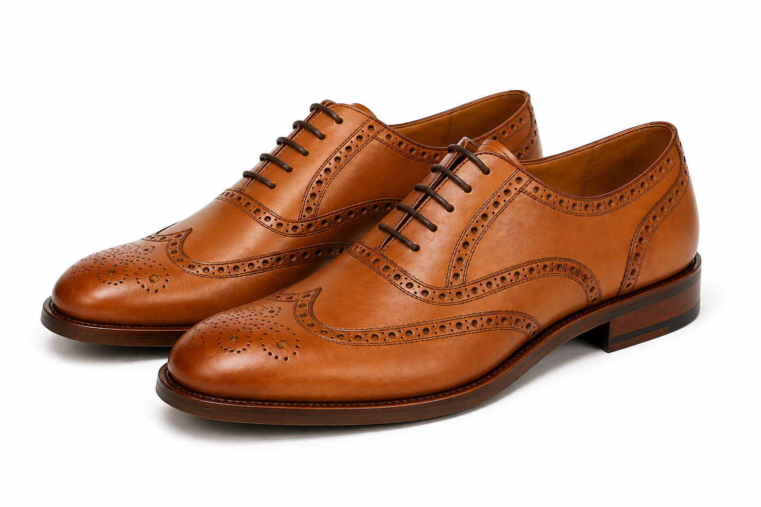 Tan Leather Cedarain Brogue Wingtip Oxford Shoes