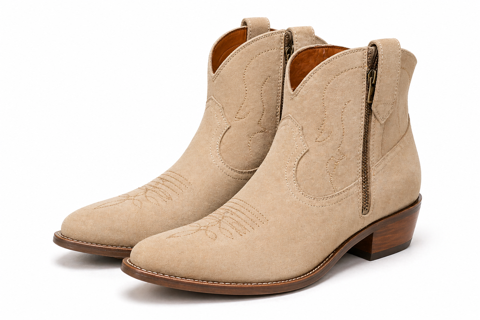 Beige Suede Bastrop Slip-On Zipper Western Cowboy Boots