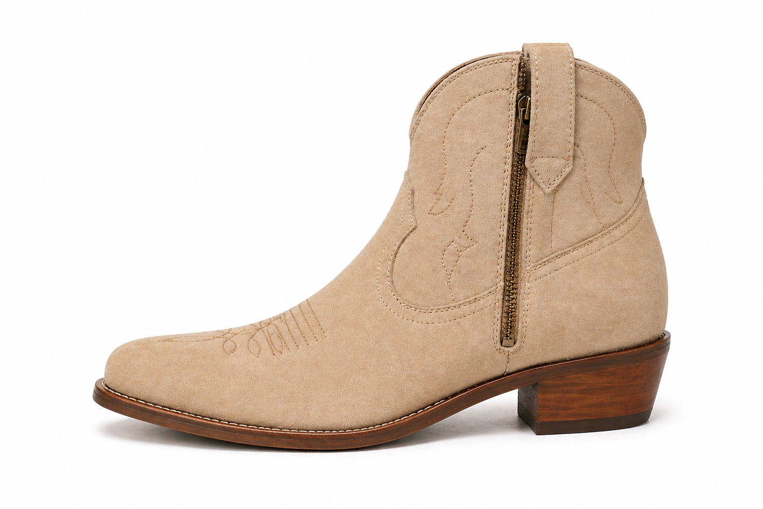 Beige Suede Bastrop Slip-On Zipper Western Cowboy Boots
