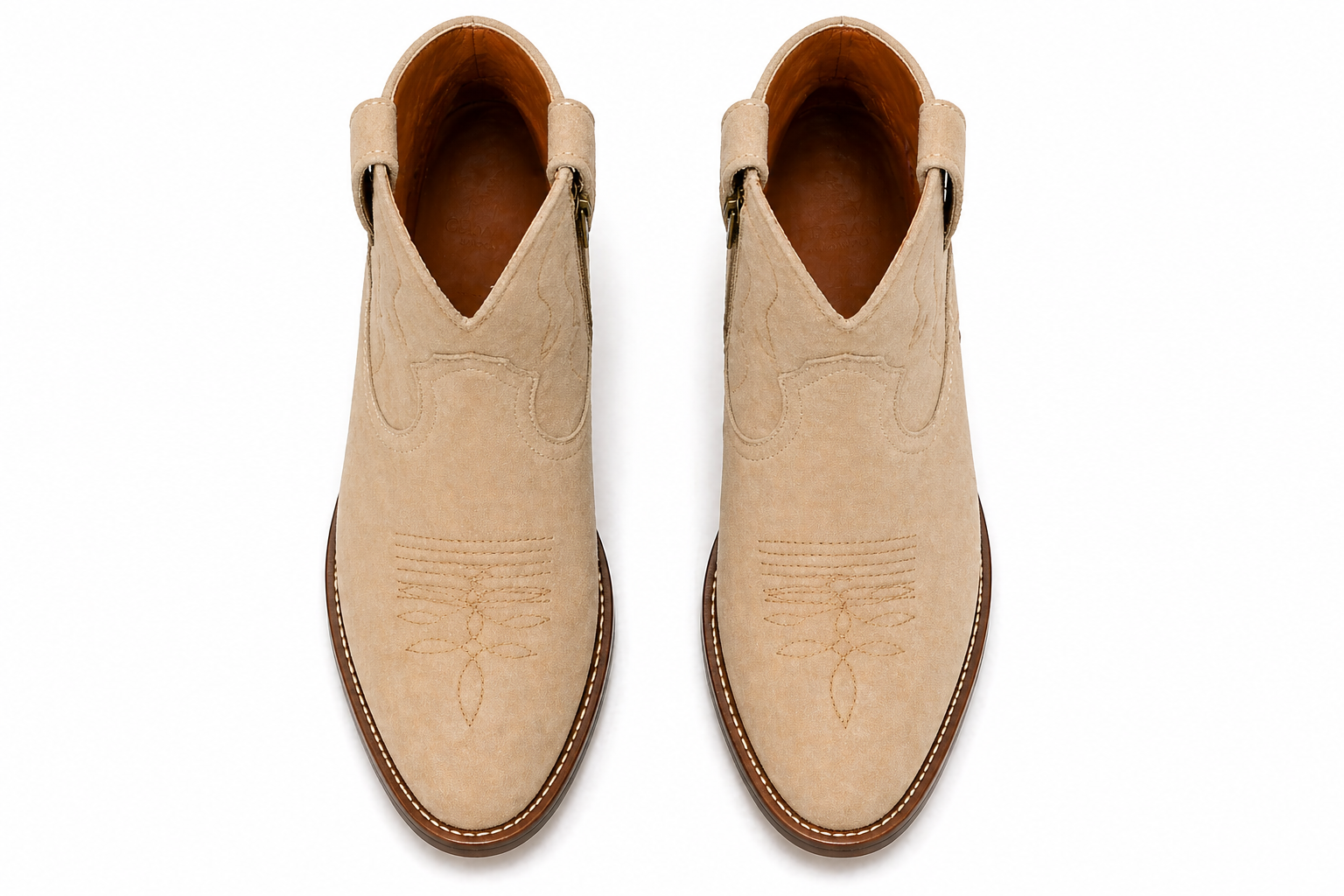 Beige Suede Bastrop Slip-On Zipper Western Cowboy Boots